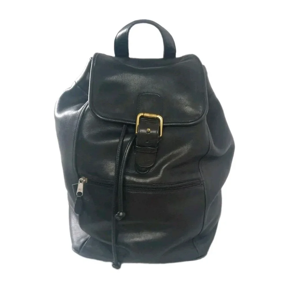 Vintage Coach Large Travel Black Leather Backpack, Made in USA